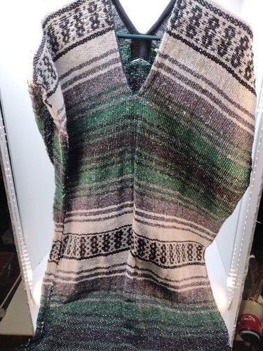 Frank's Textiles  Classic open sides Mexican Faisa Poncho osfa  green colors 
