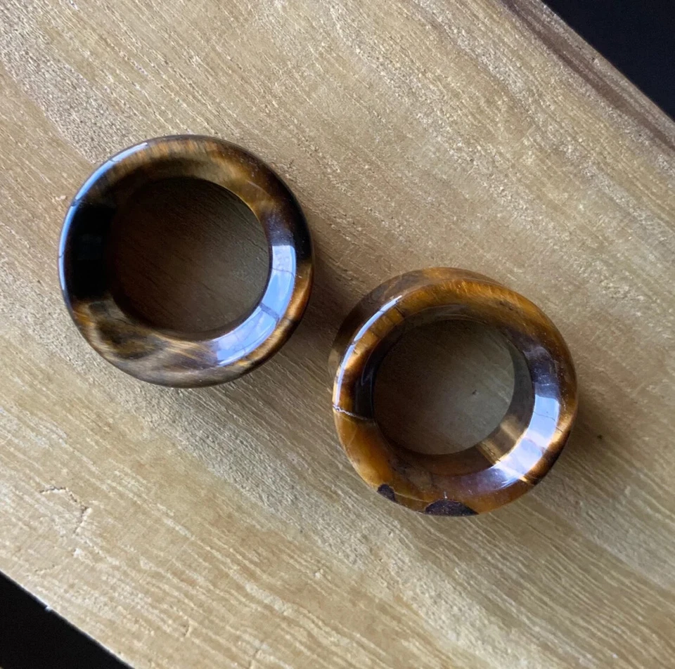 PAR de túneles de piedra orgánica ojo de tigre tapones de doble llamarada medidores de orejas Foto 4 de 4