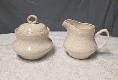 70s-80s Baroque Hearthside Stoneware Creamer And Sugar With Lid