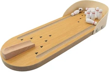 1 Set Desktop Mini Bowling Game Solid Wood Toy 11.6X3.9 Inches 1X Wooden Base 10