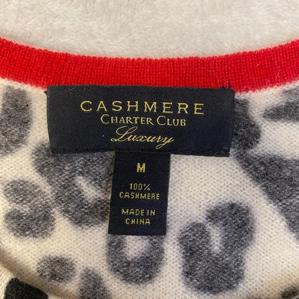 Suéter Charter Club Lujo Cachemira Mujer Talla M Estampado Cebra Leopardo Borde Rojo Foto 2 de 4