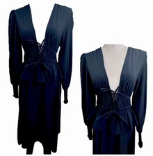 WeWoreWhat Peplum Midi Dress Sz M Black Textured Crepe Poplin Whimsigoth Sexy