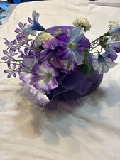 August Accessories Purple Floral Church Derby Hat with Mesh Bow