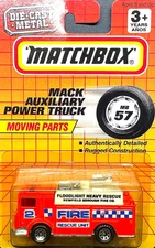 VINTAGE 1991 Matchbox MB57 Red Mack Auxiliary Power Truck-SEALED ON CARD