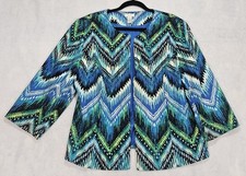 Chicos Blazer 2 US 12 Kkat Zigzag Chevron Cpen Front Spring Lightweight Green