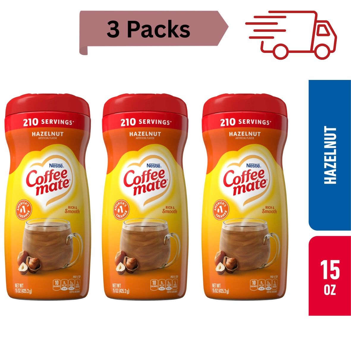 3 Pack Nestle Coffee Mate Hazelnut Powder Coffee Creamer, 15