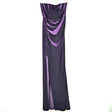 ​Azazie A8 Purple Velvet Strapless Evening Gown Wedding Bridesmaid Slit Dress