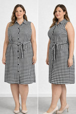 Chloe + Rene Women Dress 1X Black White Gingham Shirt Dress Cottagecore