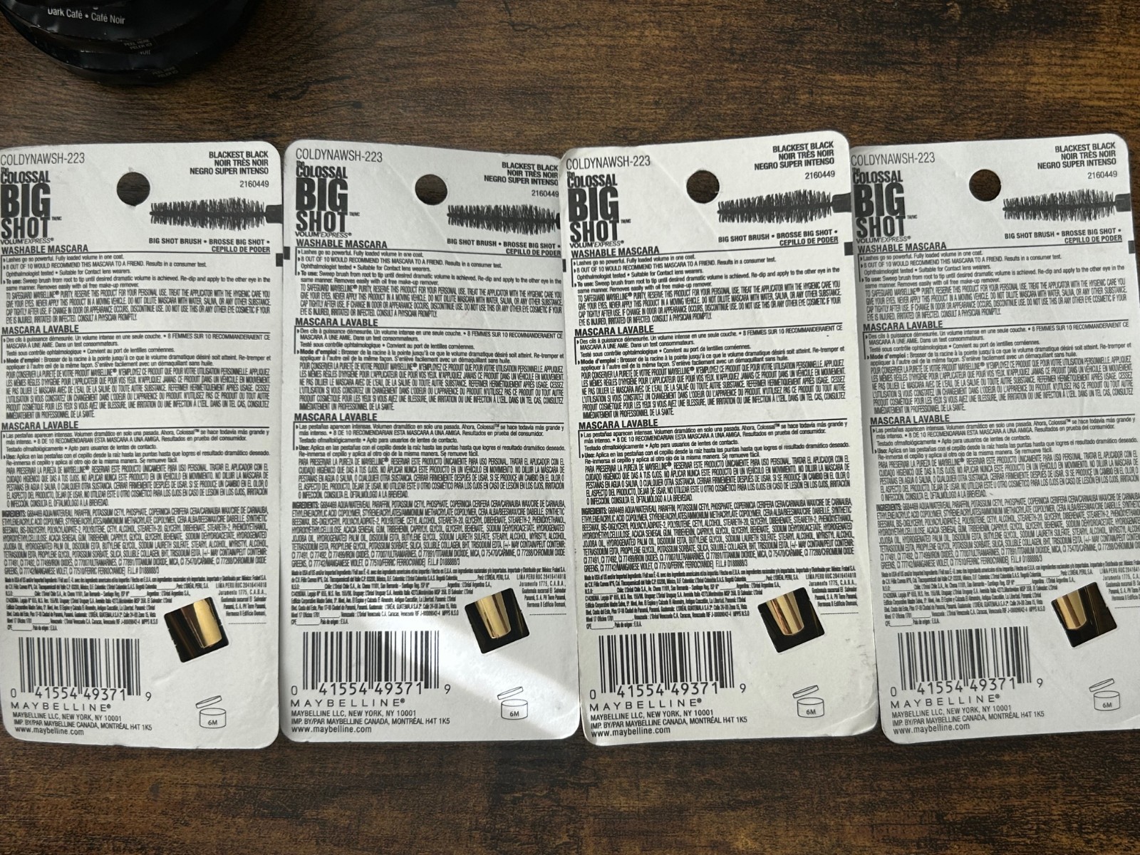 4 Pk Maybelline Volum' Express The Colossal Big Shot Mascara #223 Blackest Black