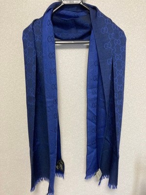 Gucci GG Silk Wool Muffler Scarf Blue Excellent Condition | eBay