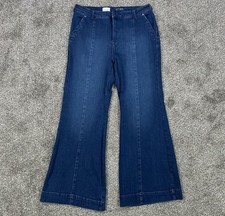 Pilcro Anthropologie Club Cropped Mid Rise Wide Leg Flare Jean Women 32T Blue