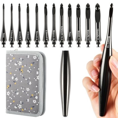 12 PCS Black Interchangeable Ergonomic Crochet Hook Set E4 To N15 310mm