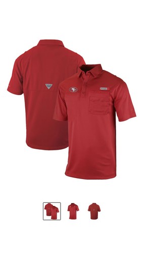 Men's San Francisco 49ers Columbia Scarlet Omni-Wick Flycaster Pocket Polo - Picture 1 of 3