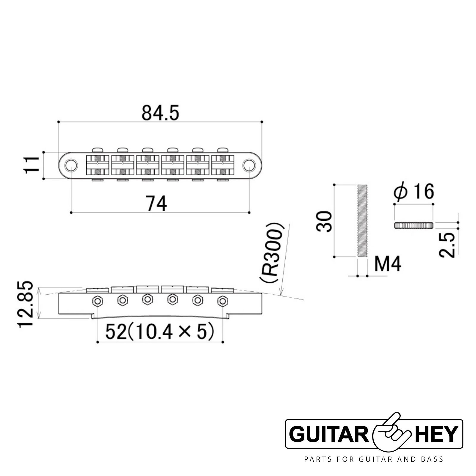 NEW Gotoh GE104BN Tunematic Tune-o-matic 12" radius Bridge BRASS Saddles, NICKEL