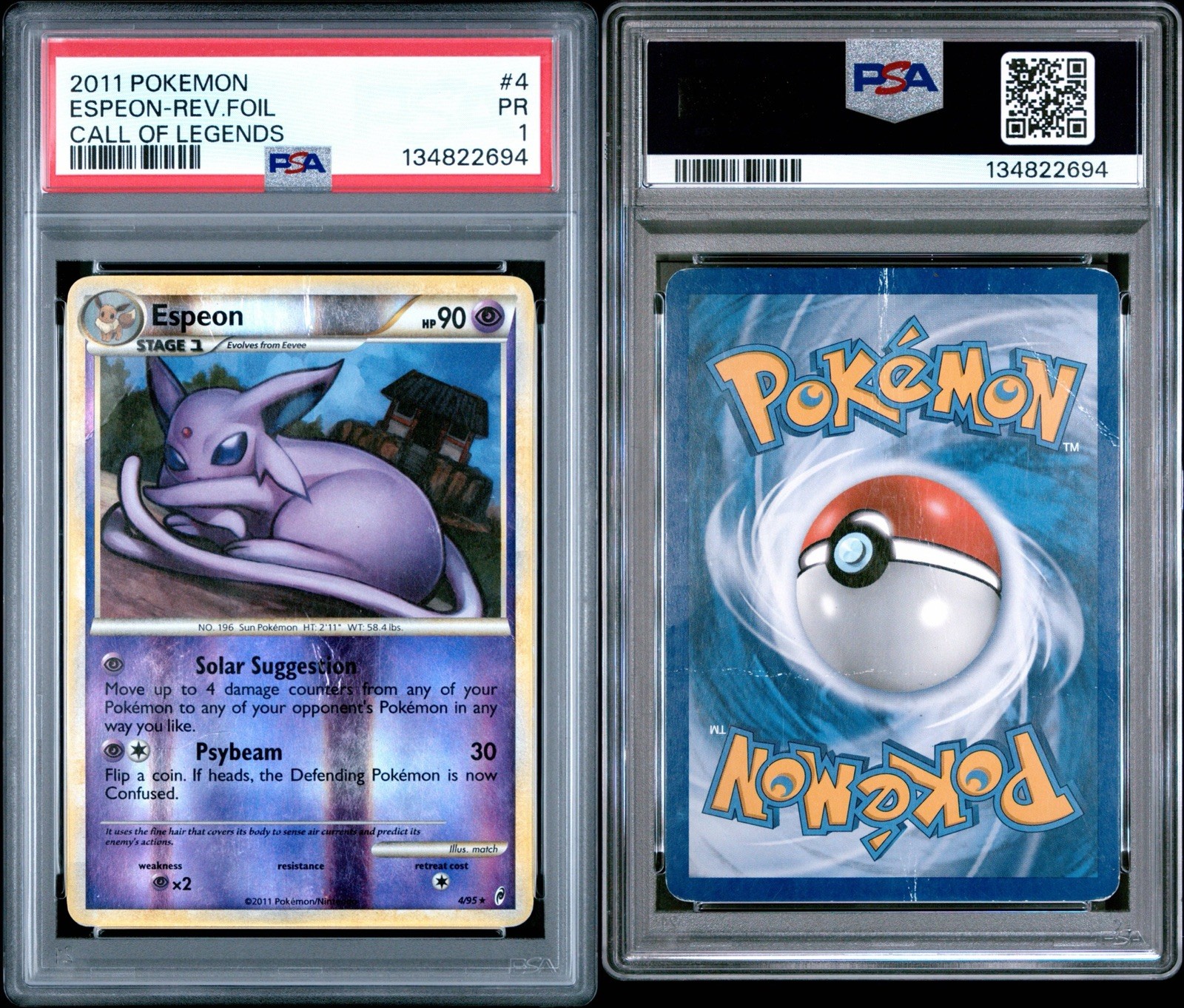 2011 POKEMON CALL OF LEGENDS #4 ESPEON-REVERSE FOIL PSA 1 *low pop* POP 1