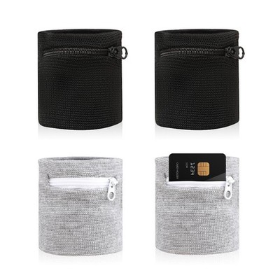 4 Pcs Wrist Wallet Sweatband with Zipper for Gym Running Hiking Jogging Sports