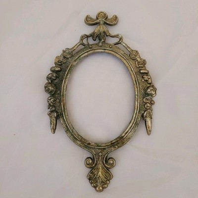 Vintage Italian Brass Ornate Oval Frame Floral Rose Baroque Made Italy