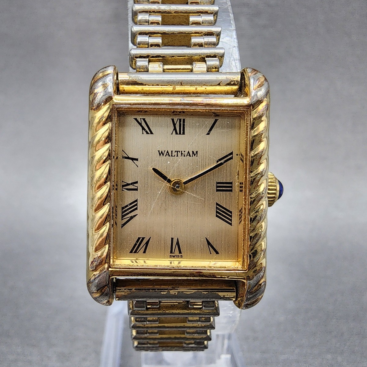 Waltham Tank Watch Women 21mm Champagne Dial Gold Tone Rectangle