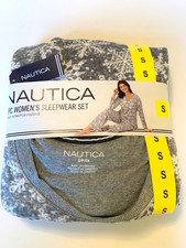 NWT Women's Nautica 2 PC Sleepwear Set Sz SM Silky Stretch Fleece-Grey