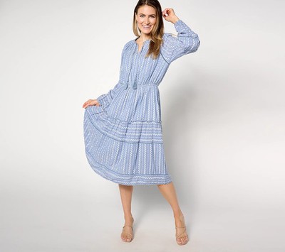 Destination 365 Regular Printed Clipped Dot Midi Dress Blue White S