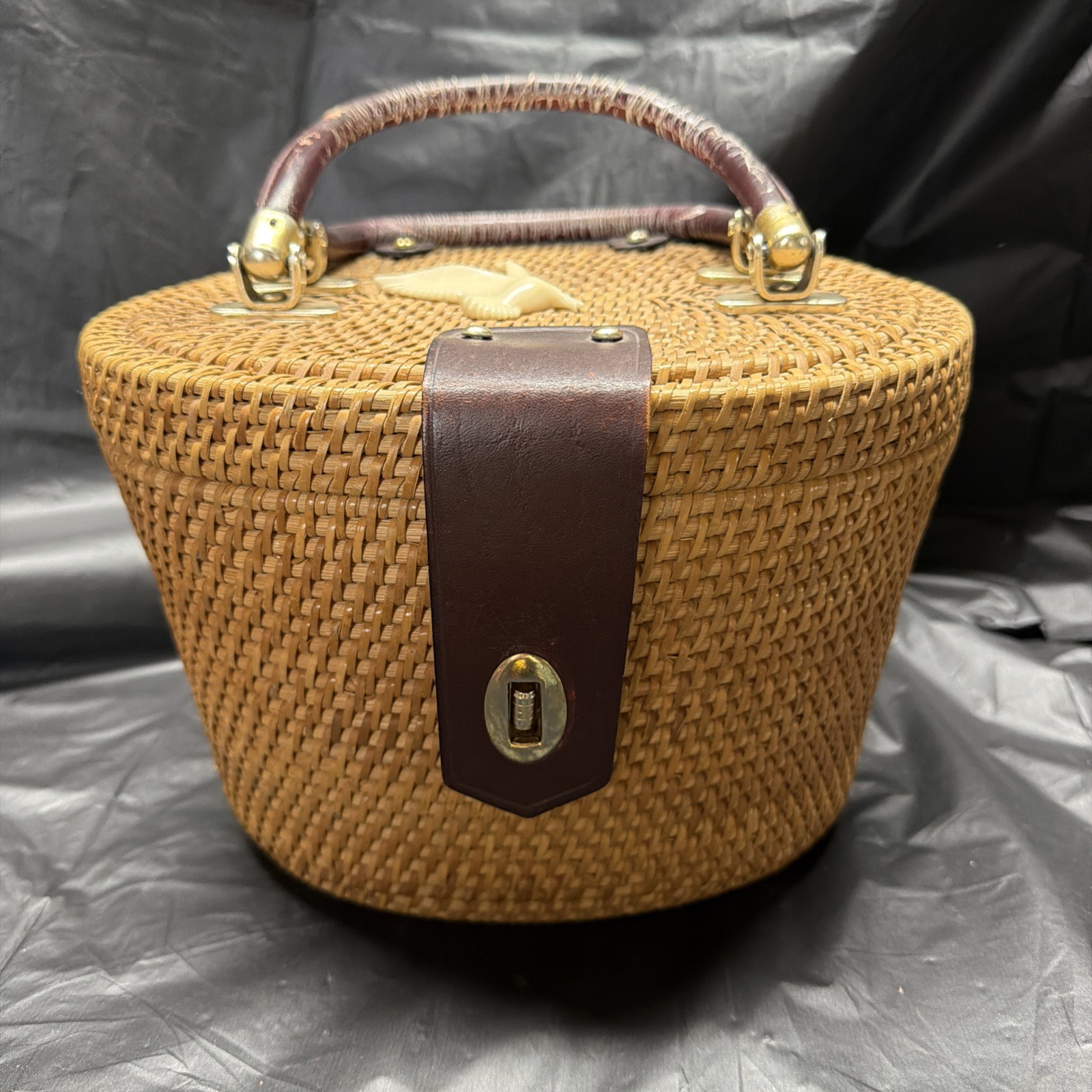 Vintage Wicker Woven Basket Purse Nantucket Style Handbag 50s Mid Century