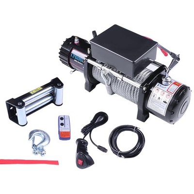 12000lb 12V Winch Waterproof Black Steel Rope Roller Fairlead Wired 2 Remote