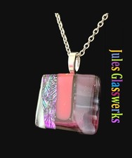 Hand Crafted Dichroic Fused Glass Pendant Necklace W/ Chain 1230