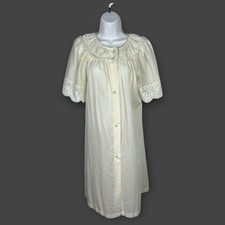 Vintage Yellow Gilead Lace Button Front House Robe Dress Coat Granny Chic Small