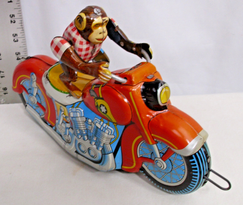 ACROBATIC MONKEY ON MOTORCYCLE TIN TOY ATC OF JAPAN WORKS, NICE