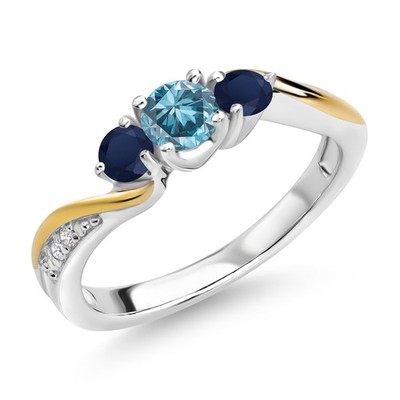 925 Sterling Silver Blue Lab Grown Diamond and Sapphire and Lab Grown Diamond