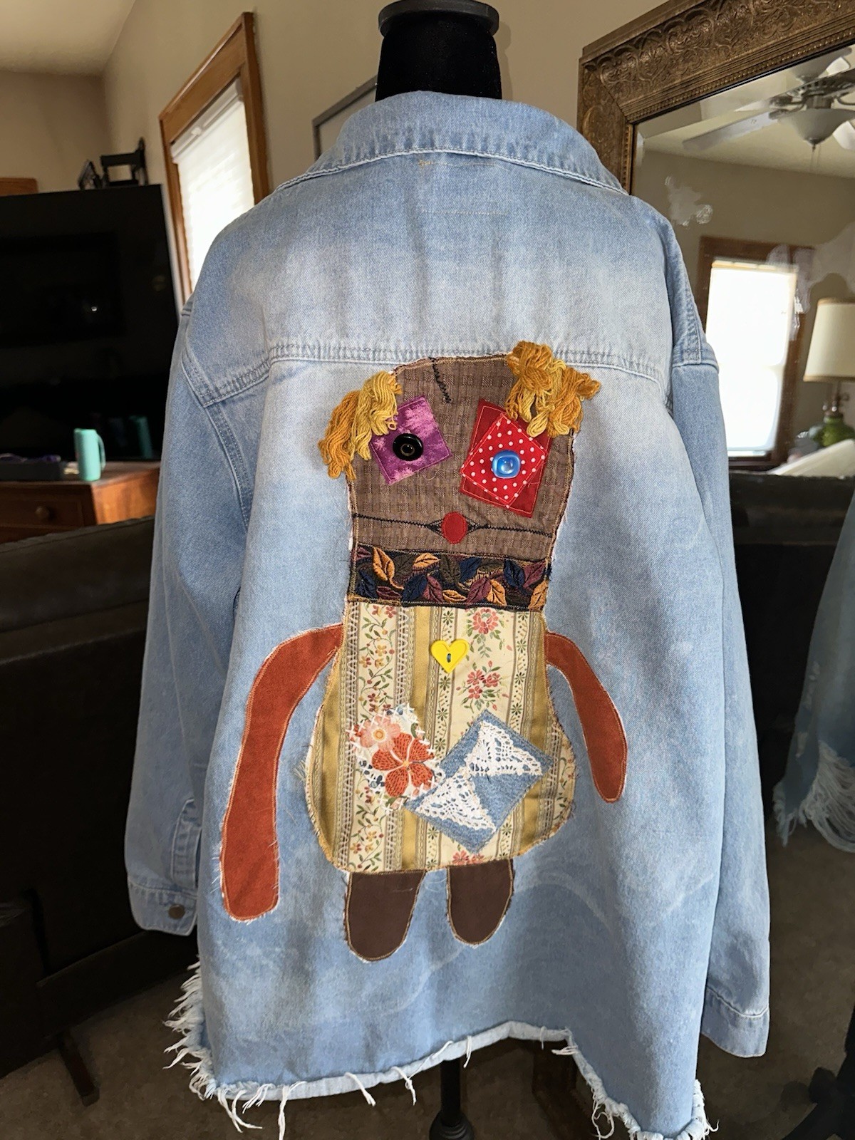 Upcycled Patchwork Appliqué Distressed Denim Jack… - image 4