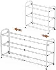 Gonfoam 3-Tier Expandable Shoe Rack,Adjustable Shelf 3 Tier, White 
