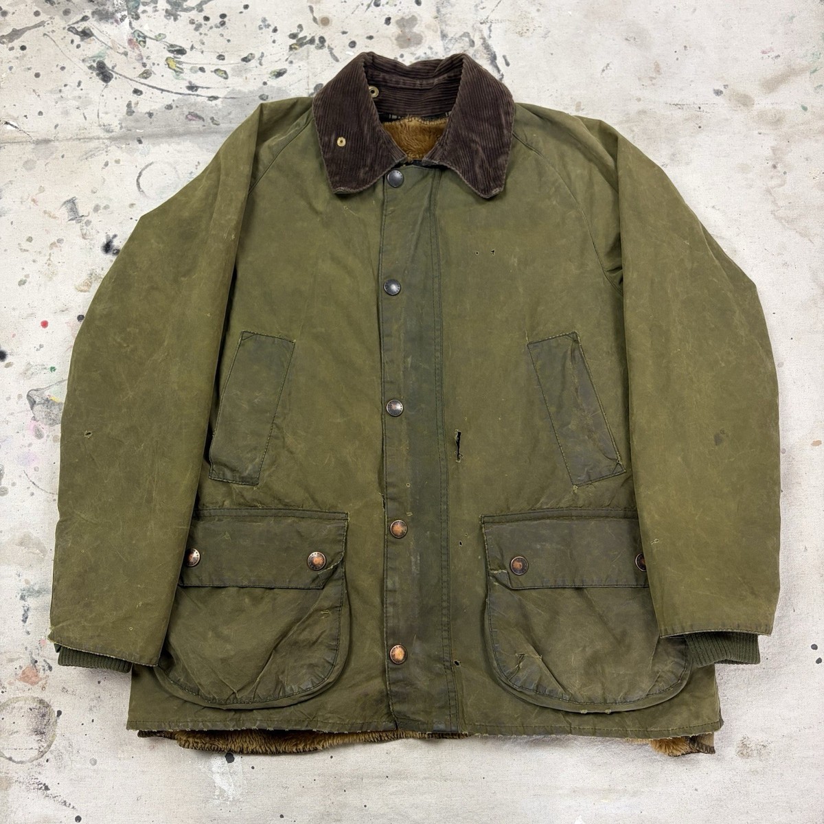 Vintage 80s Barbour Bedale Waxed Jacket Warm Pile Lined Size 38 