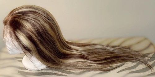 Beautiful Color Pattern,26Inch,Straight,Dark Brown W/Light Blonde Highlights Wig - Picture 3 of 15