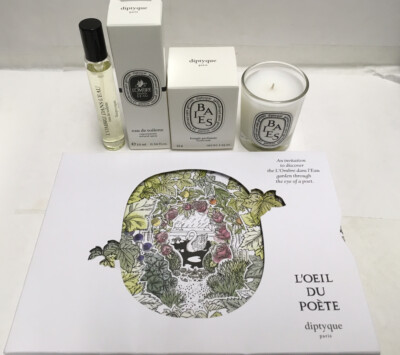 Diptyque EDT L'ombre Dans L'eau 0.34 fl oz+ Baies Candle 1.23 oz L'OEIL DU POETE