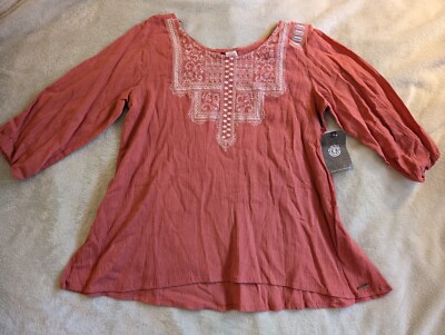 WOMEN'S NEW TOP Element S Small Mid Sleeve Boho Pattern Coral Live Learn Grow