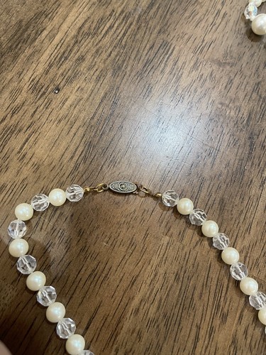 Two Faux Pearl Clear Beaded Necklaces Vintage Long Faceted MCM Lot Classic - Picture 5 of 8