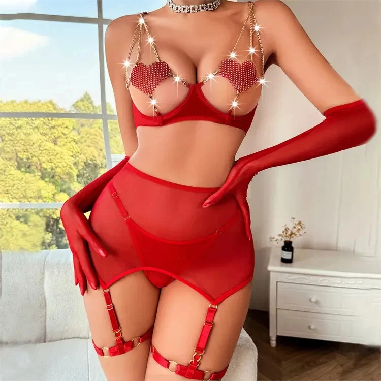 🔥 5-teiliges Mesh-Strapse-Set in Rot – Verführung in Vollendung 34-36 - Bild 4 von 4