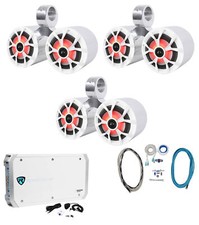 3 Rockville RKL65MBW Dual 6.5" Marine Wakeboard LED Speakers Amplifier Amp Kit