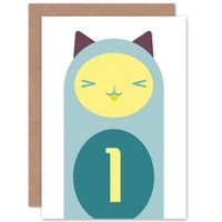 Child Birthday Cat 1 One Year Old Blank Greeting Card With Envelope
