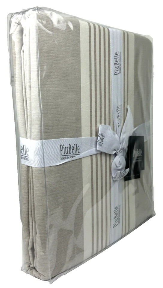 Juego de Funda Nórdica PiuBelle King Algodón Beige Marfil Rayas Hecho en Portugal Foto 4 de 4