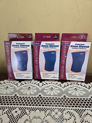 Lot Set of 3 FLA Orthopedics Neoprene Knee Sleeve Closed Patella Black XS 12-13''