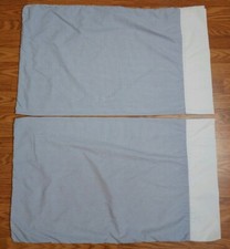 Blue White Gingham Pair 2 Standard Pillowcases White Border Edge Unbranded