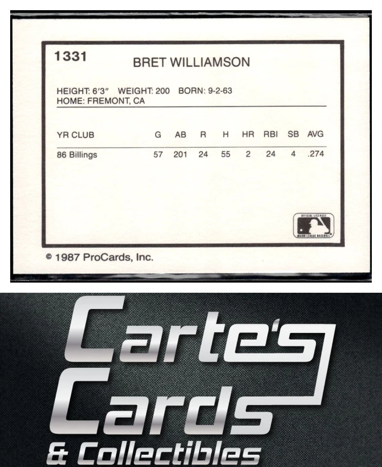 Bret Williamson 1987 ProCards #1331  Tampa Tarpons - Image 2 of 2