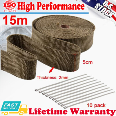 2''x50ft Roll Titanium Header Turbo Pipe Manifold Exhaust Heat Wrap Tape+10x Ties