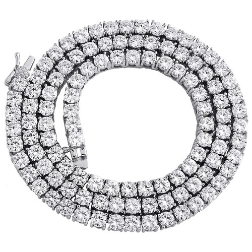 Sterling Silber Runde Moissanit 4 Zacken 5mm Tennis Halskette 20 " Kette 23.78