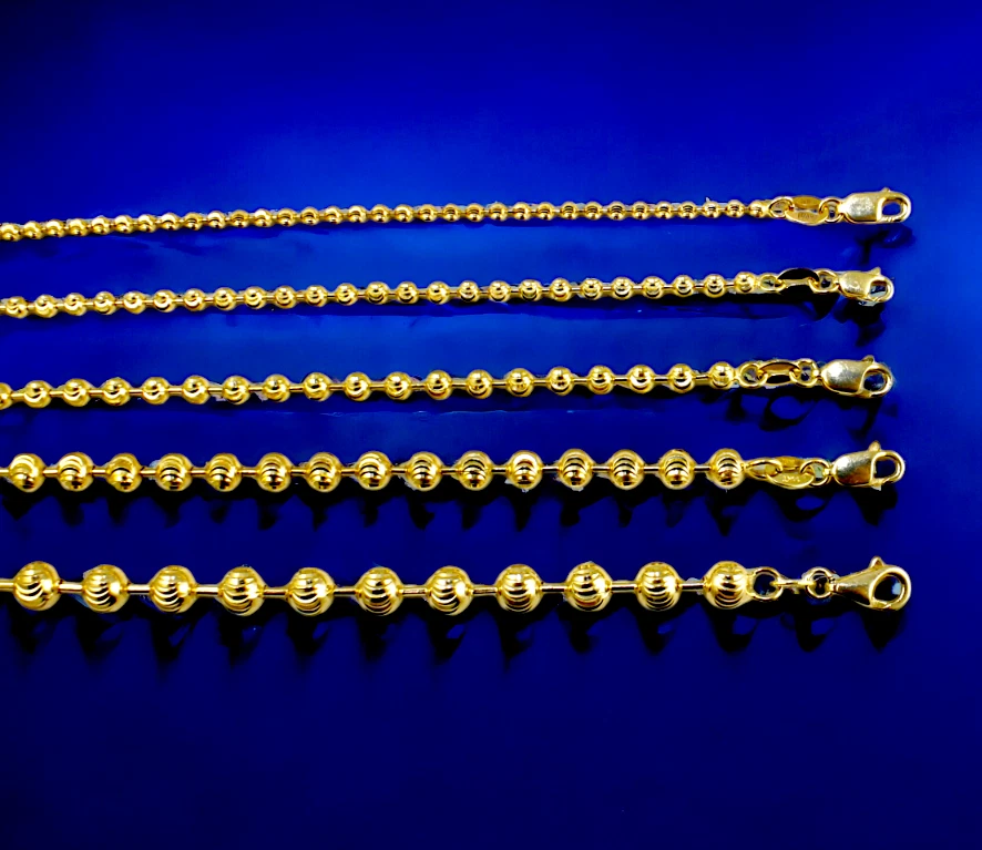 14K Yellow Gold SOLID Round Ball Bead Chain Necklace DC Real 2mm-5mm 16"-30"