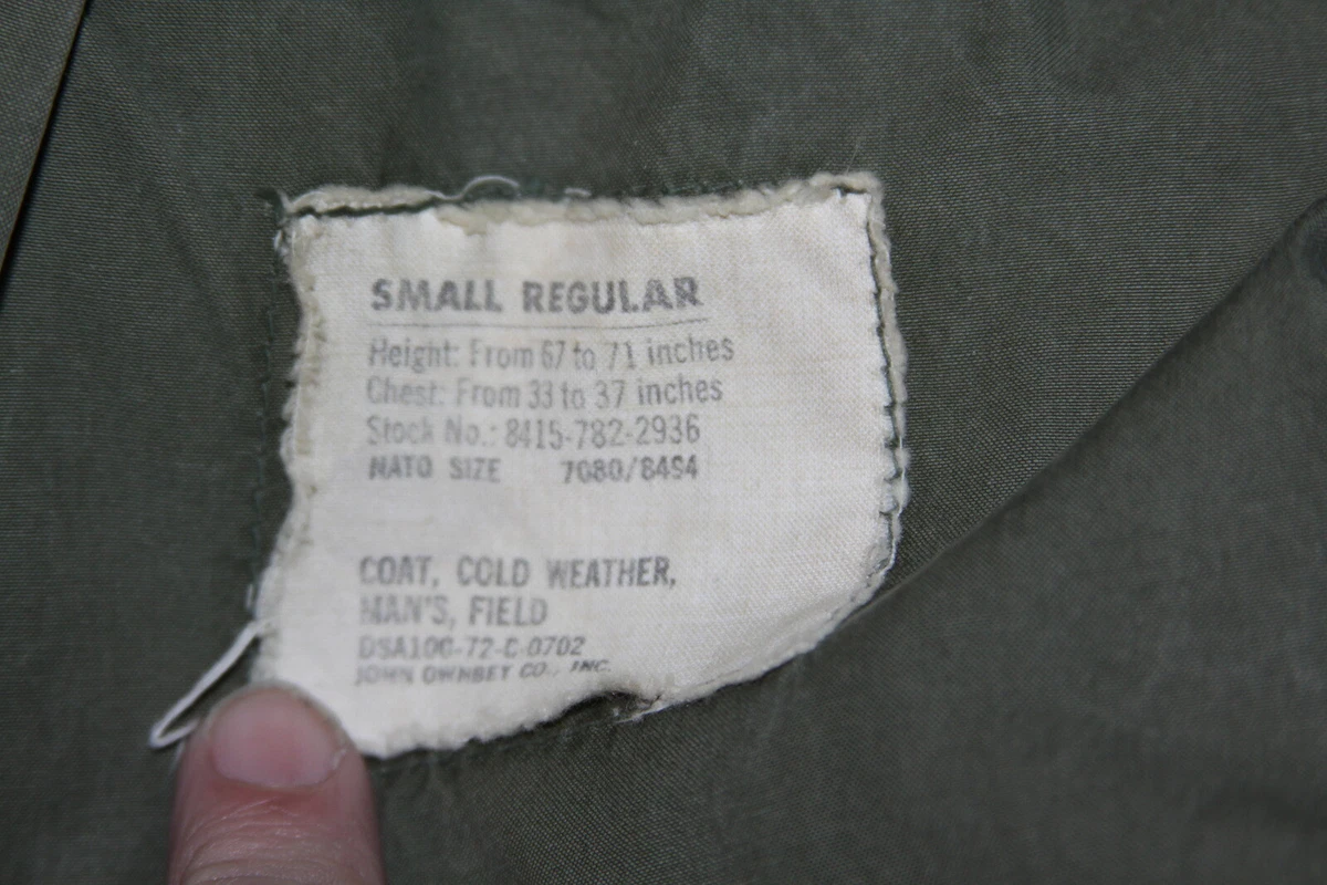 VTG John Ownbey US Military M-65 Vietnam Field Jacket Army Cold Weather Sz  Small
