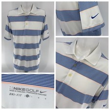 Nike Golf Dri-Fit Polo Shirt L Men White Blue Orange Striped Poly YGI U4-136