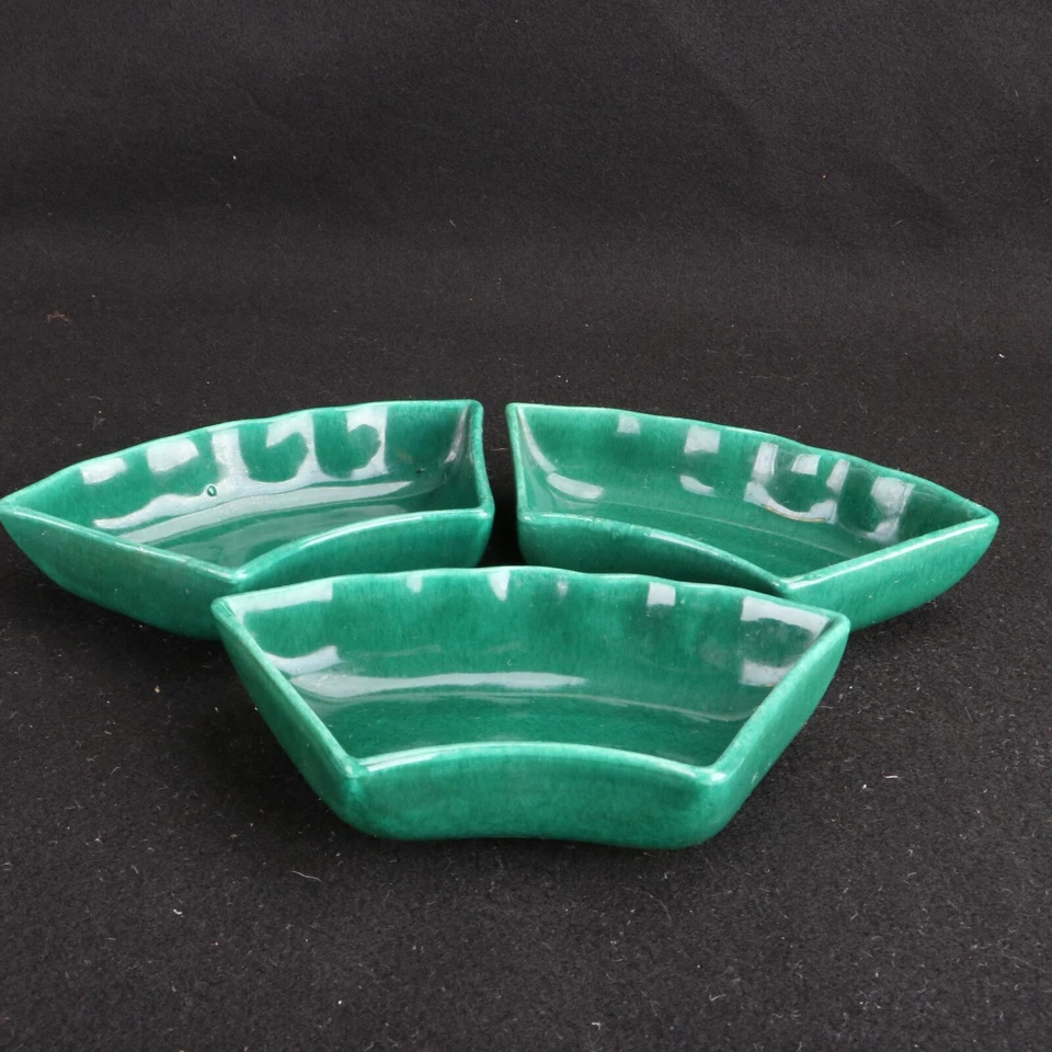 3 Stoneware Green Glaze Condiment Serving Bowls - Image 3 of 4